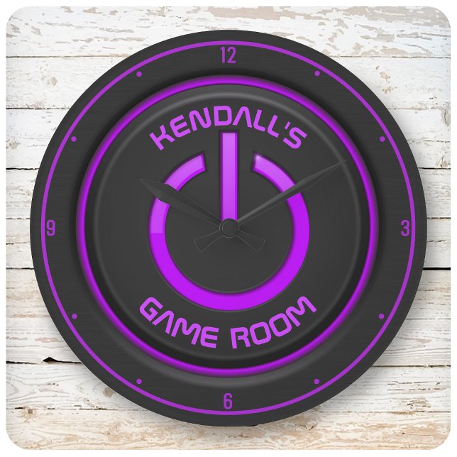 Personalized NAME Neon Power Button Game Room Sign Large Clock (Creator Uploaded)