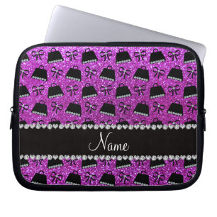 Personalized name neon purple glitter purses bow laptop sleeve