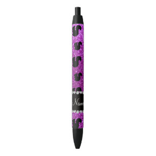 Personalized name neon purple glitter squirrel black ink pen