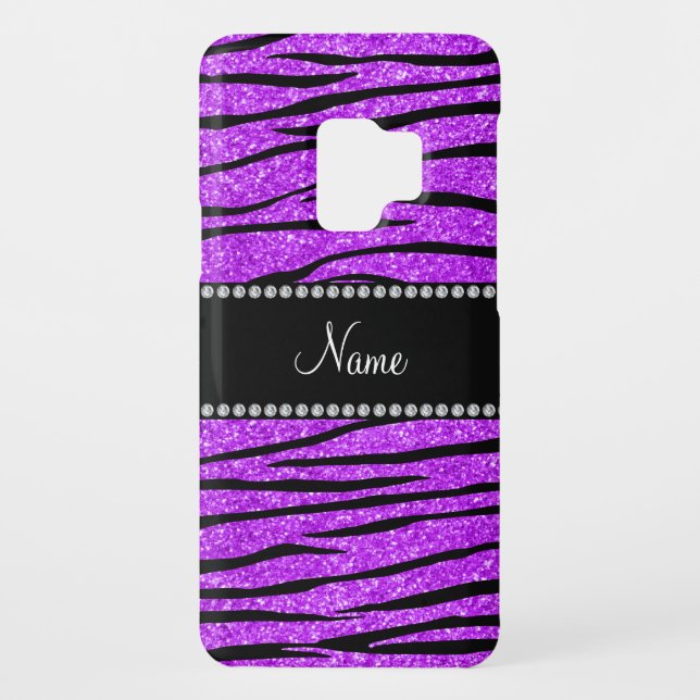Personalized name neon purple glitter zebra stripe Case-Mate samsung galaxy case (Back)