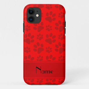 Personalized name neon red dog paws iPhone 11 case