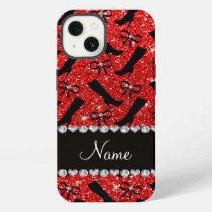 Personalized name neon red glitter boots bows iPhone 13 case