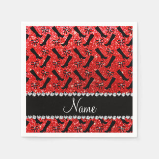 Personalized name neon red glitter boots bows napkin