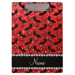 Personalized name neon red glitter fancy shoes bow clipboard