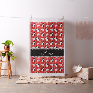 Personalized name neon red glitter penguins igloos fabric