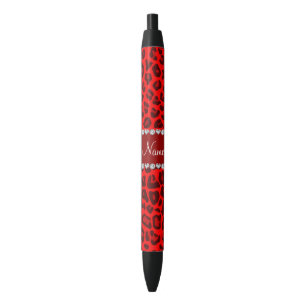 Personalized name neon red leopard pattern black ink pen
