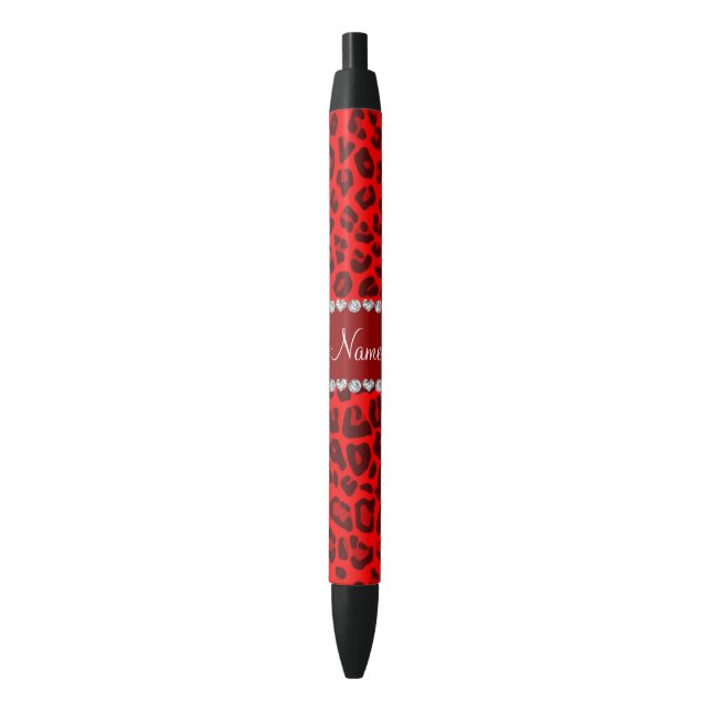 Personalized name neon red leopard pattern black ink pen (Front Vertical)