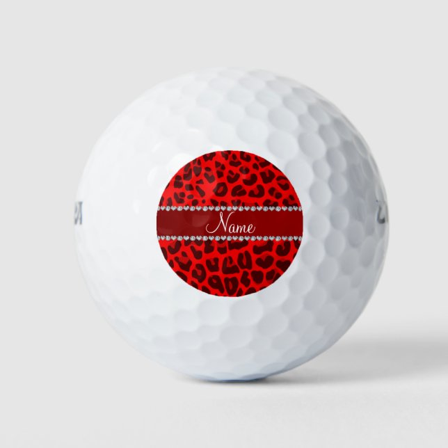 Personalized name neon red leopard pattern golf balls (Front)