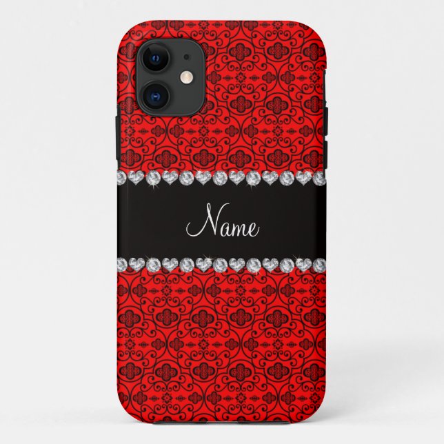 Personalized name neon red moroccan trellis Case-Mate iPhone case (Back)