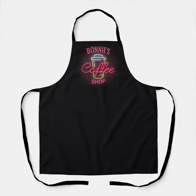 Personalized NAME Neon Style Coffee Shop Custom Apron (Front)