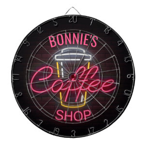 Personalized NAME Neon Style Coffee Shop Custom Dartboard