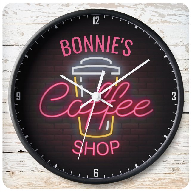 Personalized NAME Neon Style Coffee Shop Custom Large Clock (Creator Uploaded)