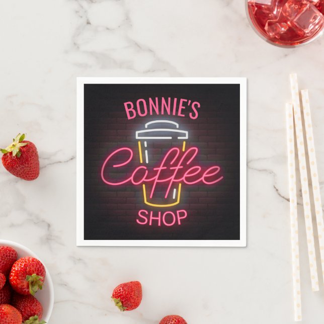 Personalized NAME Neon Style Coffee Shop Custom Napkin (Insitu)