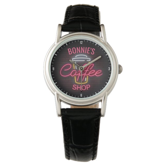 Personalized NAME Neon Style Coffee Shop Custom Watch (Front)