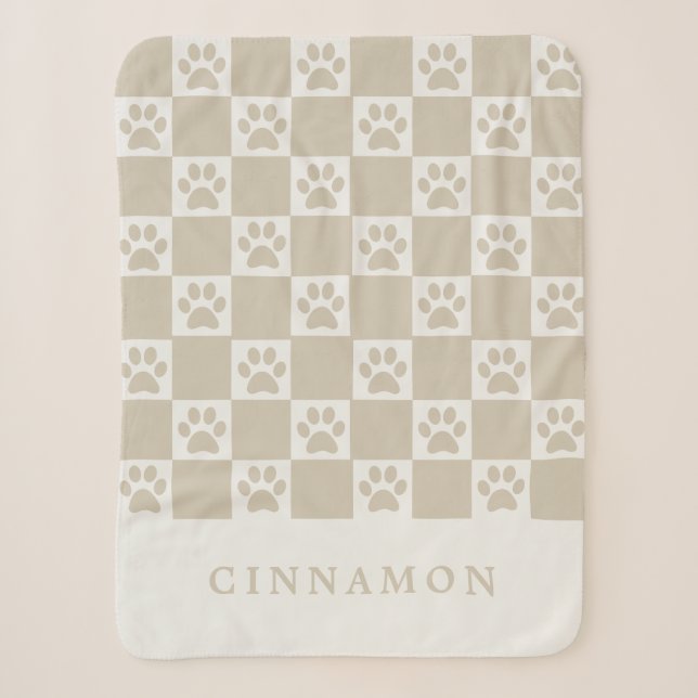 Personalized Name Neutral Chequered Dog Sherpa Blanket (Front)