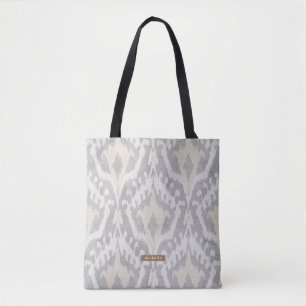 Personalized Name neutral Ikat Pattern Bridesmaid Tote Bag