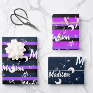 Personalized Name Night Halloween Girl Whimsical Wrapping Paper Sheet