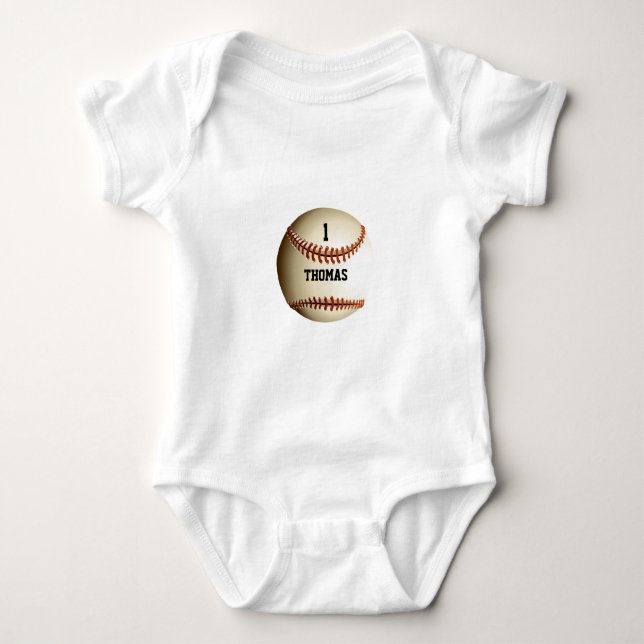 Personalized Name Number Baseball Baby Bodysuit (Front)