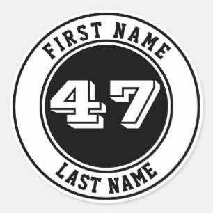 Personalized Name & Number Baseball Bat Knob Classic Round Sticker
