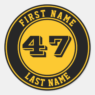 Personalized Name & Number Baseball Bat Knob Classic Round Sticker