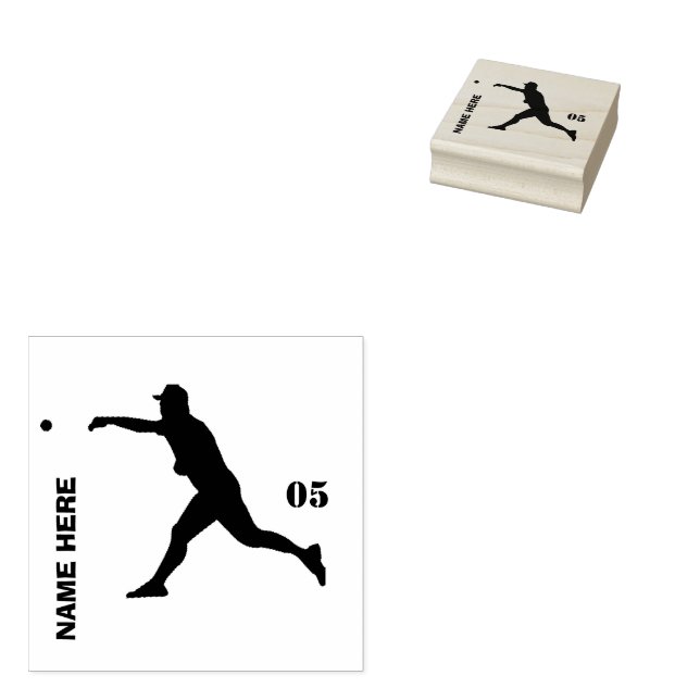 Personalized Name Number Baseball  Rubber Stamp (Stamped)