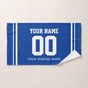 Personalized Name & Number, Blue White Team Sports Hand Towel