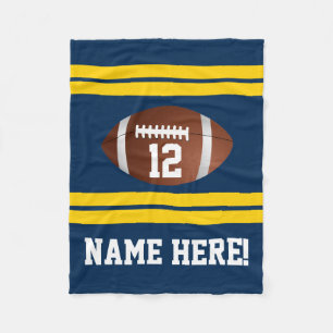 Personalized Name Number Gold/Navy Blue Football Fleece Blanket