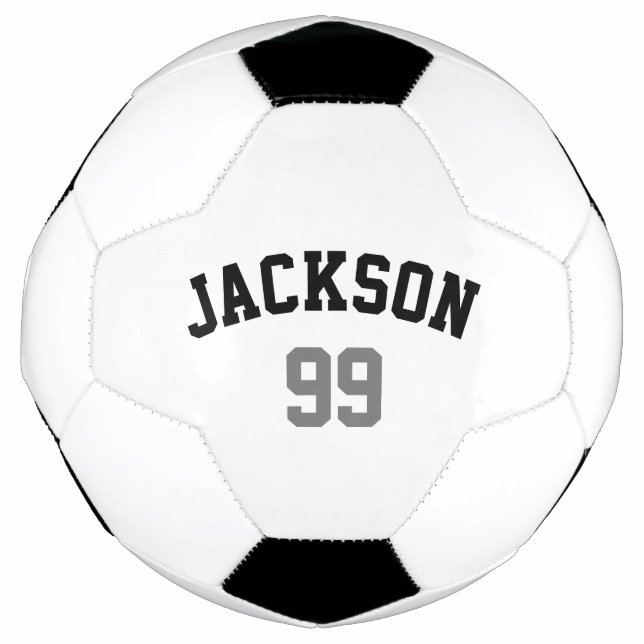 Personalized Name Number Minimalistic Black Grey Soccer Ball (Front)
