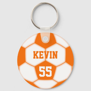 Personalized Name Number Orange Soccer Ball Keychain