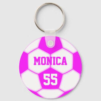 Personalized Name Number Pink Soccer Ball Keychain