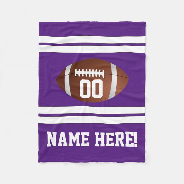 Personalized Name Number Purple/White Football Fleece Blanket (Front)