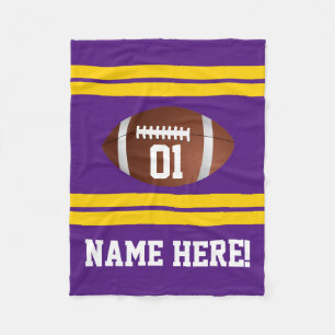 Personalized Name Number Purple/Yellow Football Fleece Blanket
