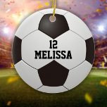 Personalized Name Number Soccer Ball Ceramic Ornam Ceramic Ornament<br><div class="desc">Personalized name and team number soccer ball gift. Designed by Thisisnotme©</div>