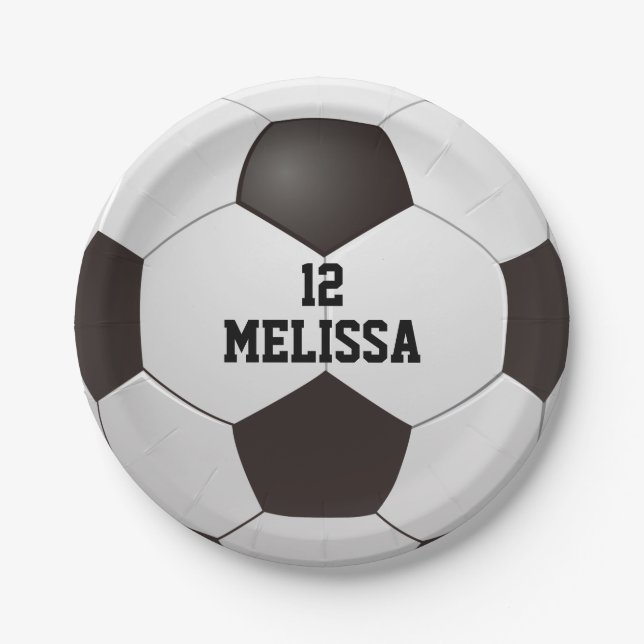 Personalized Name Number Soccer Ball Paper Plate (Front)