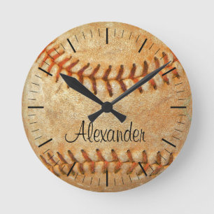 Personalized name & number White Baseball Round Clock