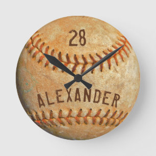 Personalized Name & Number White Baseball Sports  Round Clock