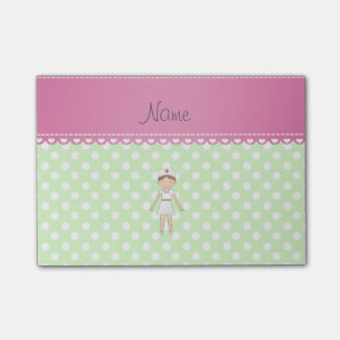 Personalized name nurse green polka dots post-it notes