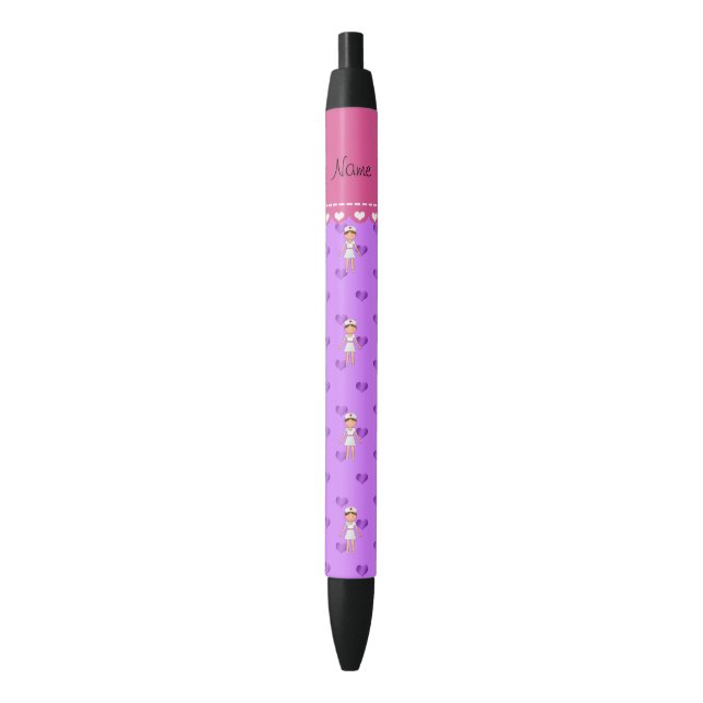 Personalized name nurse pastel purple hearts black ink pen (Front Vertical)