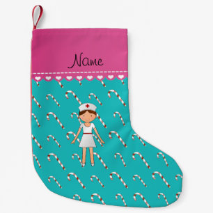 Personalized name nurse turquoise candy canes small christmas stocking