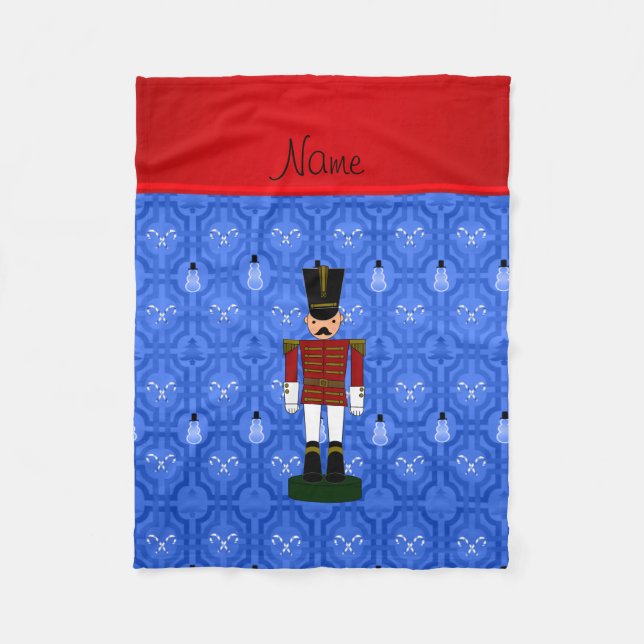 Personalized name nutcracker blue snowman trellis fleece blanket (Front)