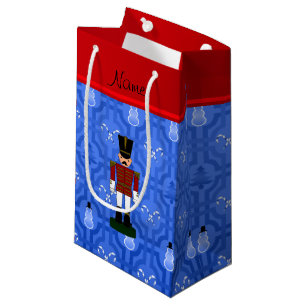Personalized name nutcracker blue snowman trellis small gift bag