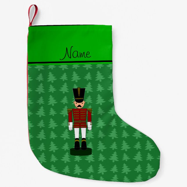 Personalized name nutcracker green Christmas trees Small Christmas Stocking (Front)