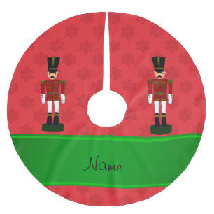 Personalized name nutcracker red snowflakes brushed polyester tree skirt