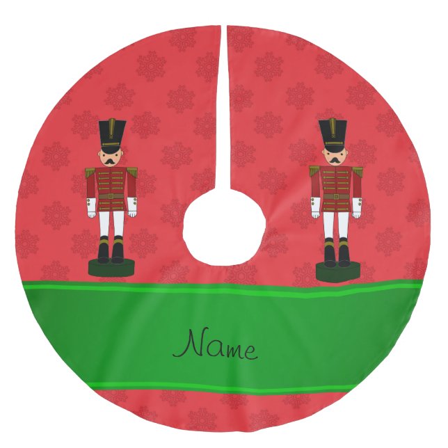 Personalized name nutcracker red snowflakes brushed polyester tree skirt (Front)