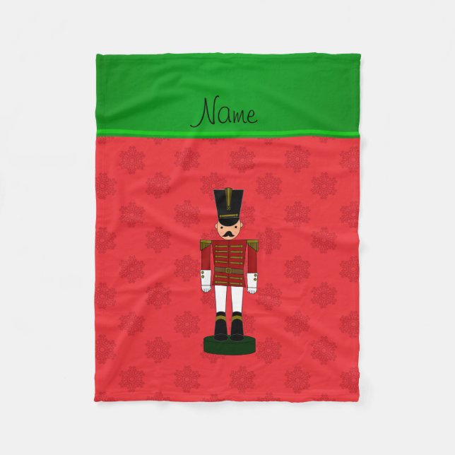 Personalized name nutcracker red snowflakes fleece blanket (Front)