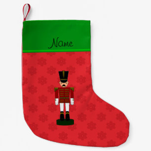 Personalized name nutcracker red snowflakes small christmas stocking
