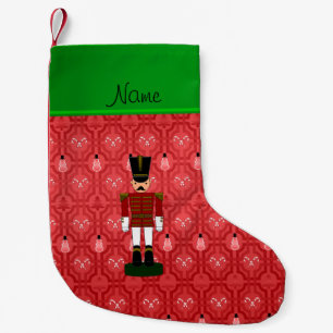 Personalized name nutcracker red snowman trellis small christmas stocking