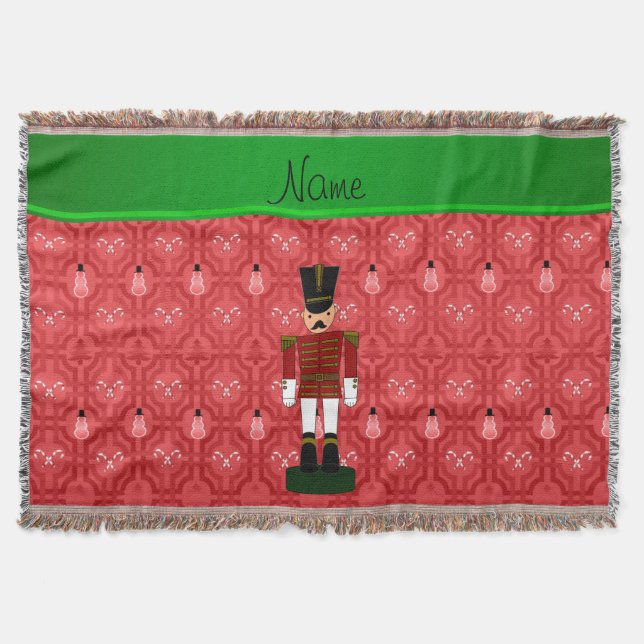 Personalized name nutcracker red snowman trellis throw blanket (Front)