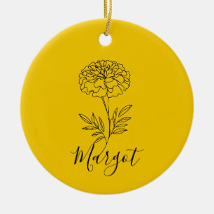 Personalized Name October Marigold Birth Flower Ceramic Ornament