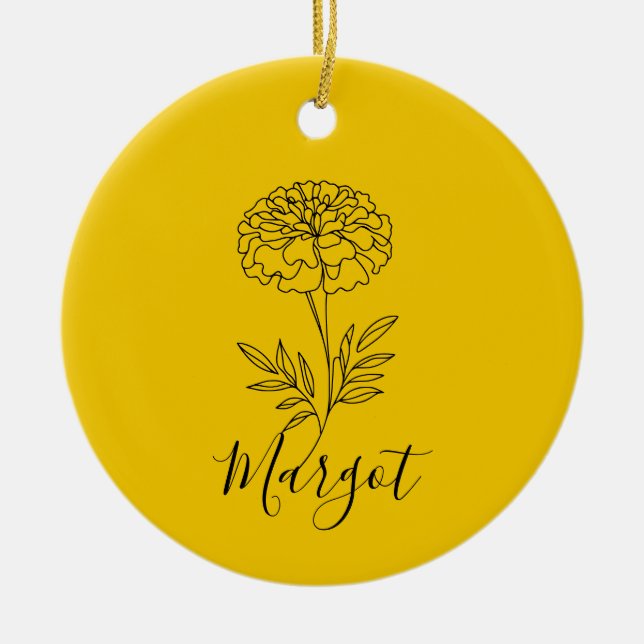 Personalized Name October Marigold Birth Flower  Ceramic Ornament (Front)